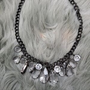 Express Black Chain Necklace with Clear Teardrop & Round Crystals